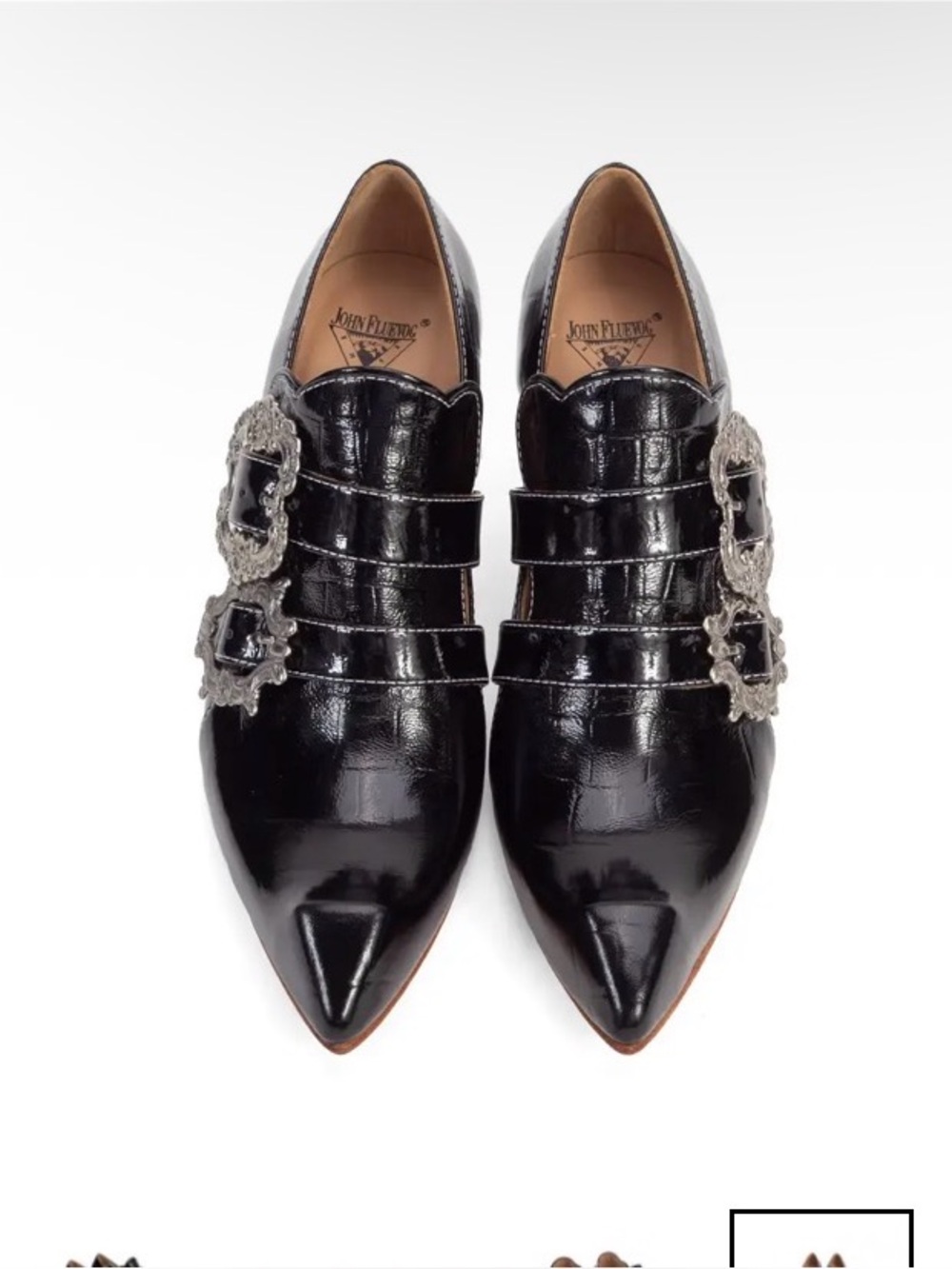 John fluevog CLASSY STROZZI BUCKLED LOAFER HEELS 8 swordfish - Picture 2 of 6